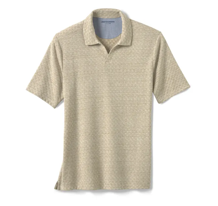 Polos and Tees Men Basketweave VNeck Polo Tan Johnston and Murphy