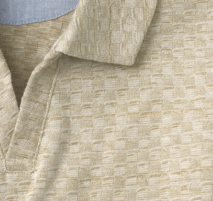 Polos and Tees Men Basketweave VNeck Polo Tan Johnston and Murphy