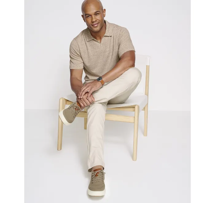 Polos and Tees Men Basketweave VNeck Polo Tan Johnston and Murphy