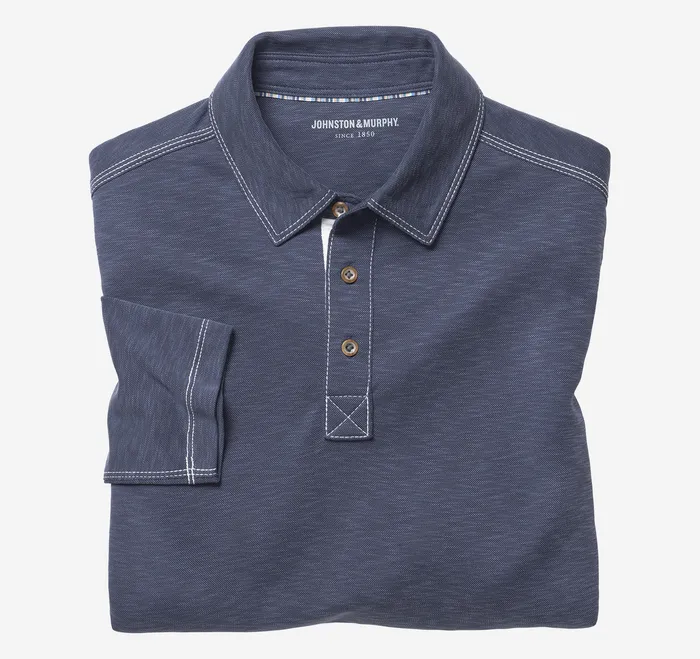 Polos and Tees Vintage Slub LongSleeve Polo Navy Johnston and Murphy Men