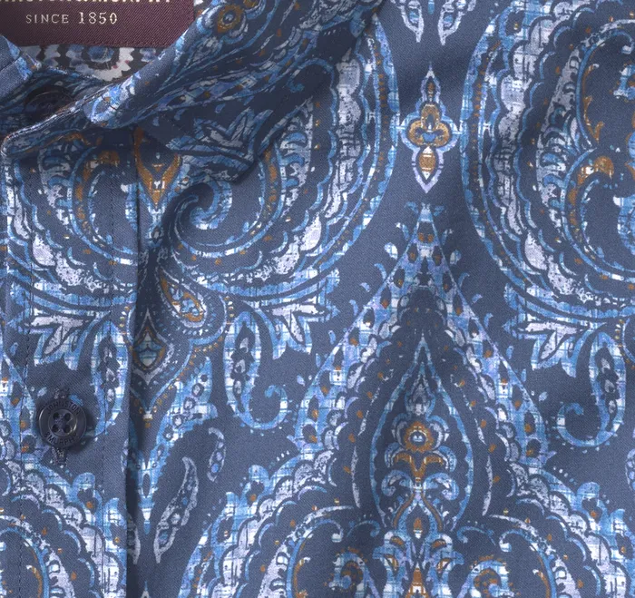 Printed Cotton Shirt Navy Oversized Medallion Men Shirts Johnston and Murphy