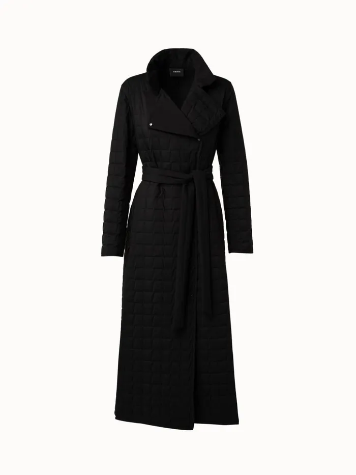Quilted Trapezoid Long Coat Black Women Akris Coats