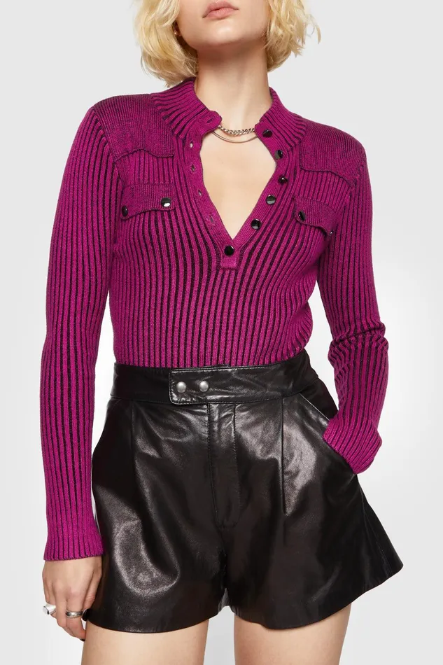 Rebecca Minkoff Alana Military Henley Hot Pink Women Tops