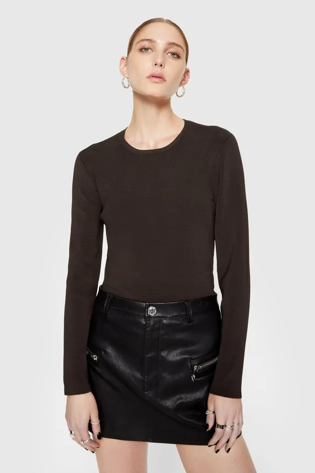 Rebecca Minkoff Bonnie Long Sleeve Black Coffee Women Sweaters and Sweatshirts