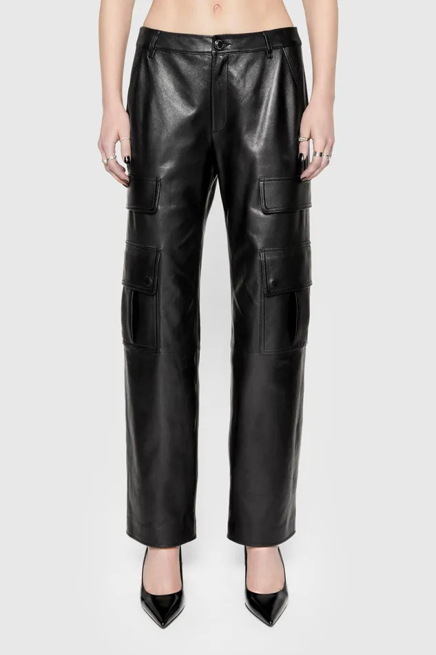 Rebecca Minkoff Bowie Leather Cargo Pant True Black Women Bottoms