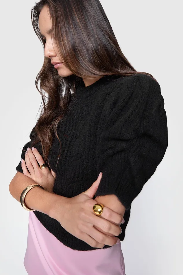 Rebecca Minkoff Campbell Puff Sweater Black Women Tops