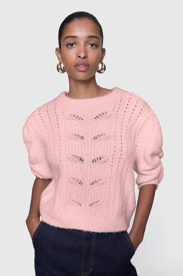 Rebecca Minkoff Campbell Puff Sweater Blush Women Sweaters and Sweatshirts