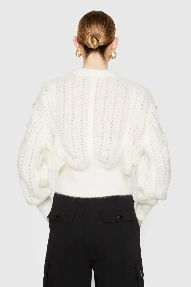 Rebecca Minkoff Cecilia Crystal Embellished Sweater White Women Sweaters and Sweatshirts