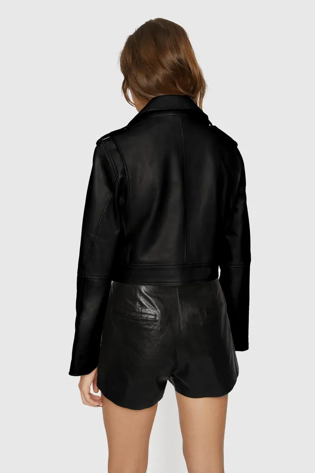 Rebecca Minkoff Cropped Jett Moto Jacket Black Women Leather