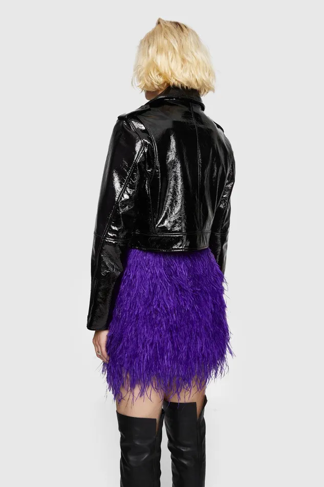 Rebecca Minkoff Cropped Patent Jett Moto Jacket Black Women Outerwear