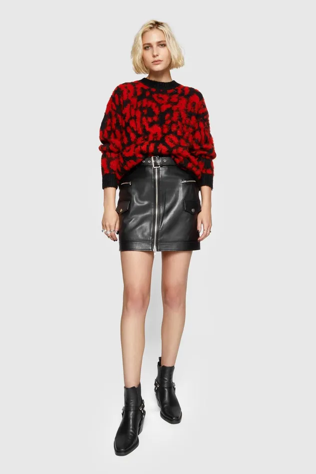 Rebecca Minkoff Gordon Leopard Sweater Redblack Women Sweaters and Sweatshirts