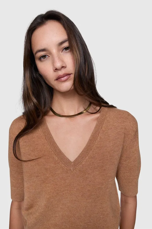 Rebecca Minkoff Haven V Neck Sweater Honey Women Sweaters and Sweatshirts