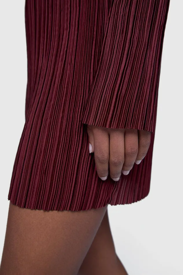 Rebecca Minkoff Iris Pleated Long Sleeve Mini Dress Lacquer Women Dresses