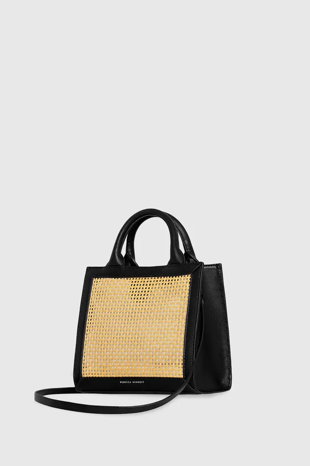 Rebecca Minkoff Megan Mini Tote Natural Strawblack Women Top Handle Bags