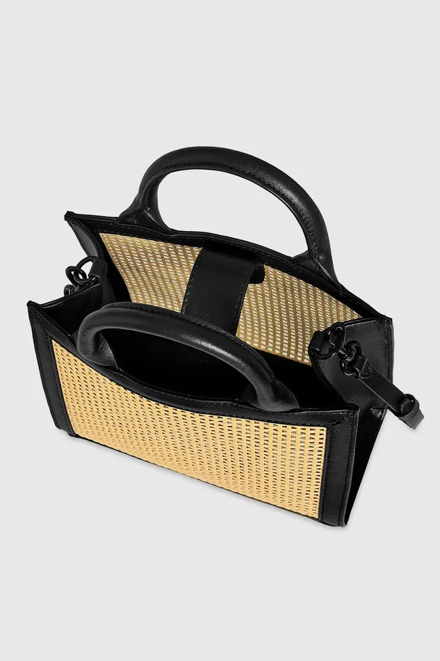 Rebecca Minkoff Megan Mini Tote Natural Strawblack Women Top Handle Bags