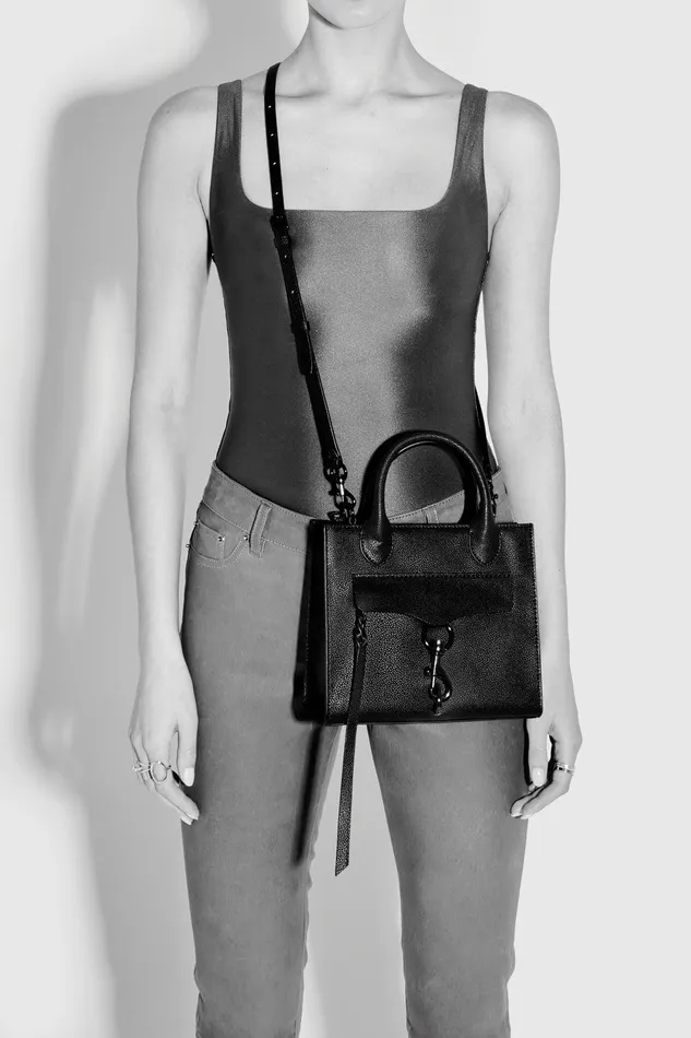 Rebecca Minkoff Megan Mini Tote Natural Strawblack Women Top Handle Bags