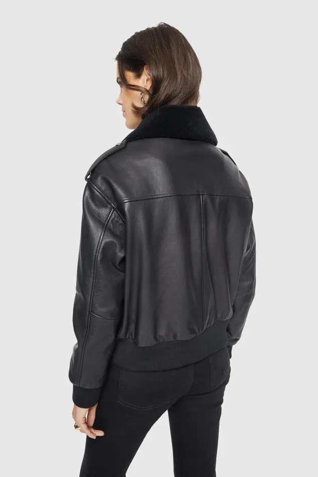 Rebecca Minkoff Orly Aviator Jacket Black Women Leather