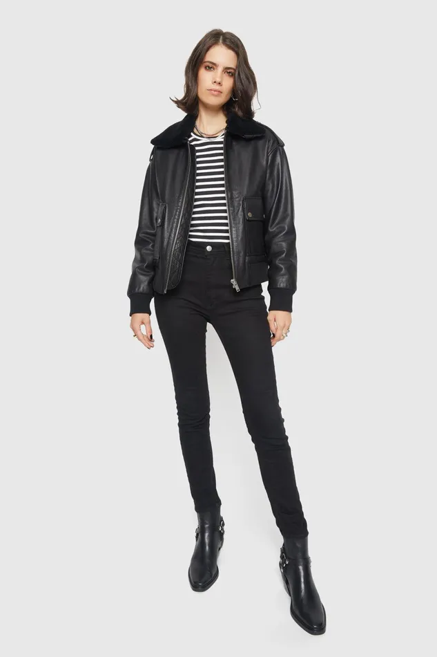 Rebecca Minkoff Orly Aviator Jacket Black Women Leather