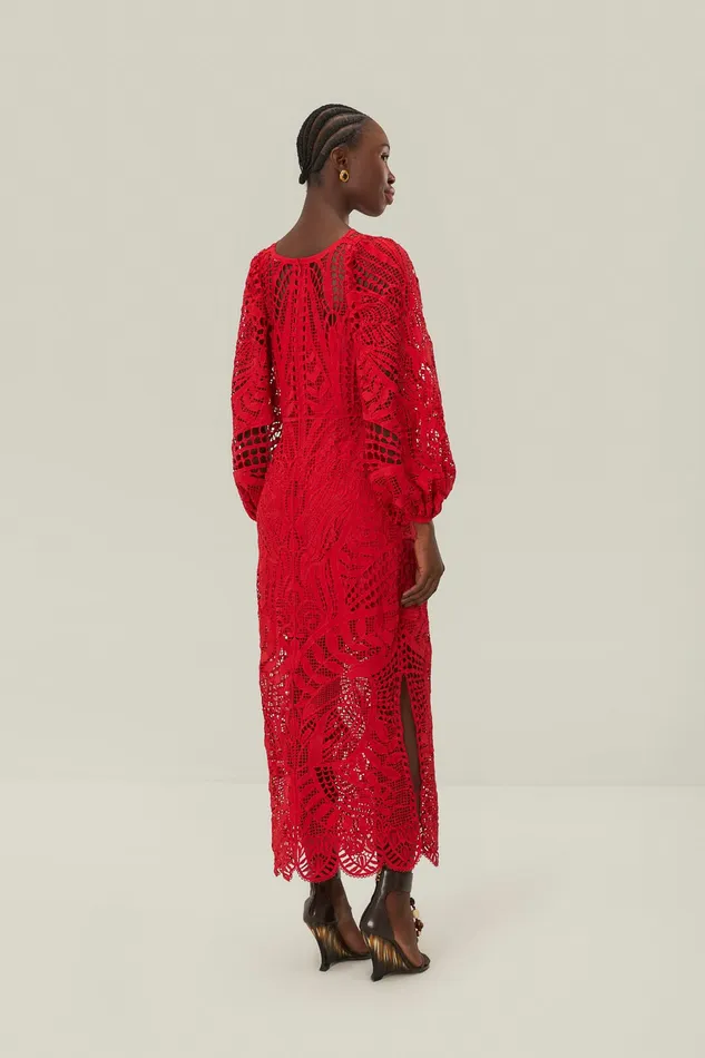 Red Nature Guipure Midi Dress Women Farm Rio Midi Dresses