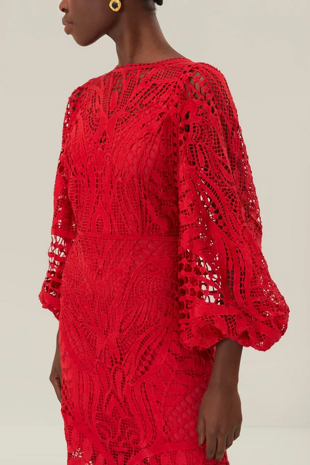 Red Nature Guipure Midi Dress Women Farm Rio Midi Dresses