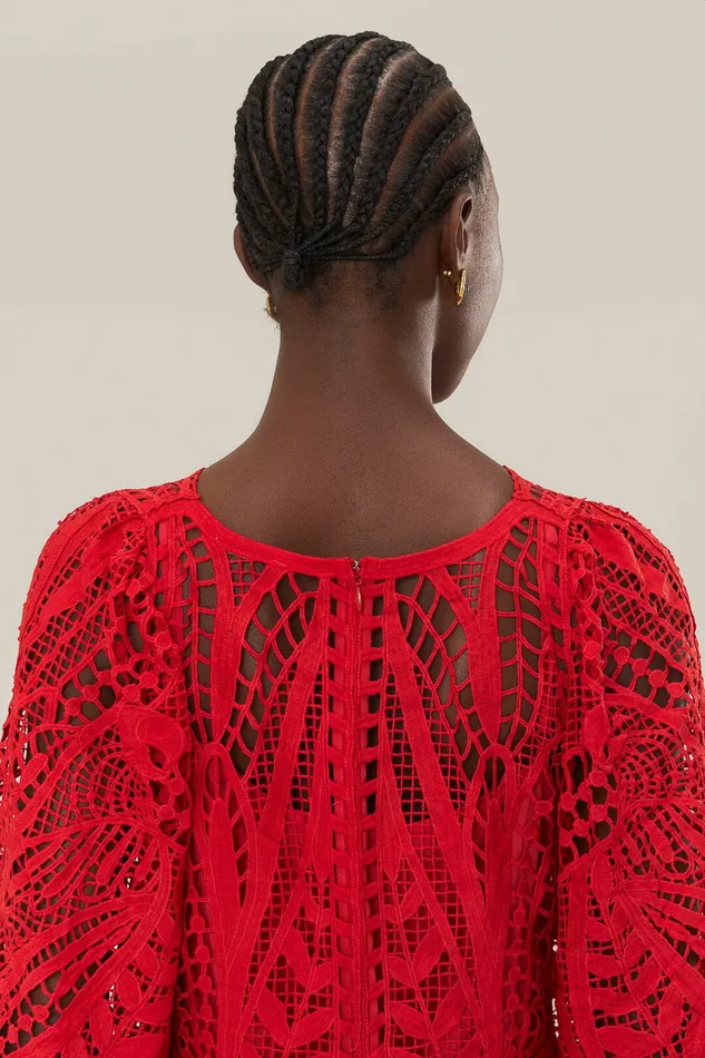 Red Nature Guipure Midi Dress Women Farm Rio Midi Dresses