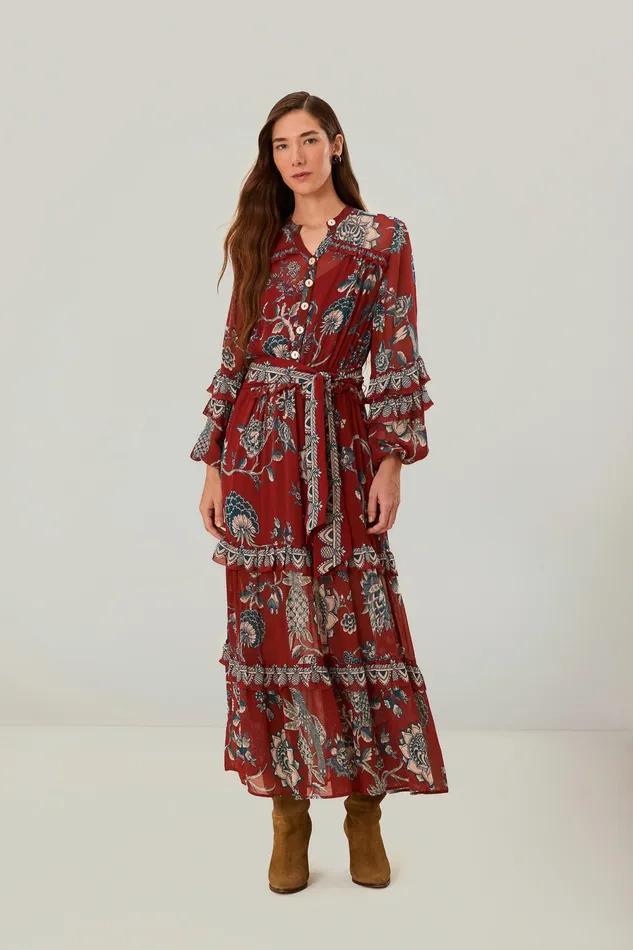 Red Tropical Landing Maxi Dress Women Farm Rio Maxi Dresses