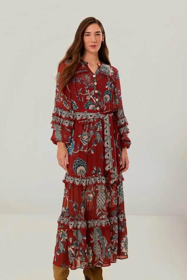 Red Tropical Landing Maxi Dress Women Farm Rio Maxi Dresses
