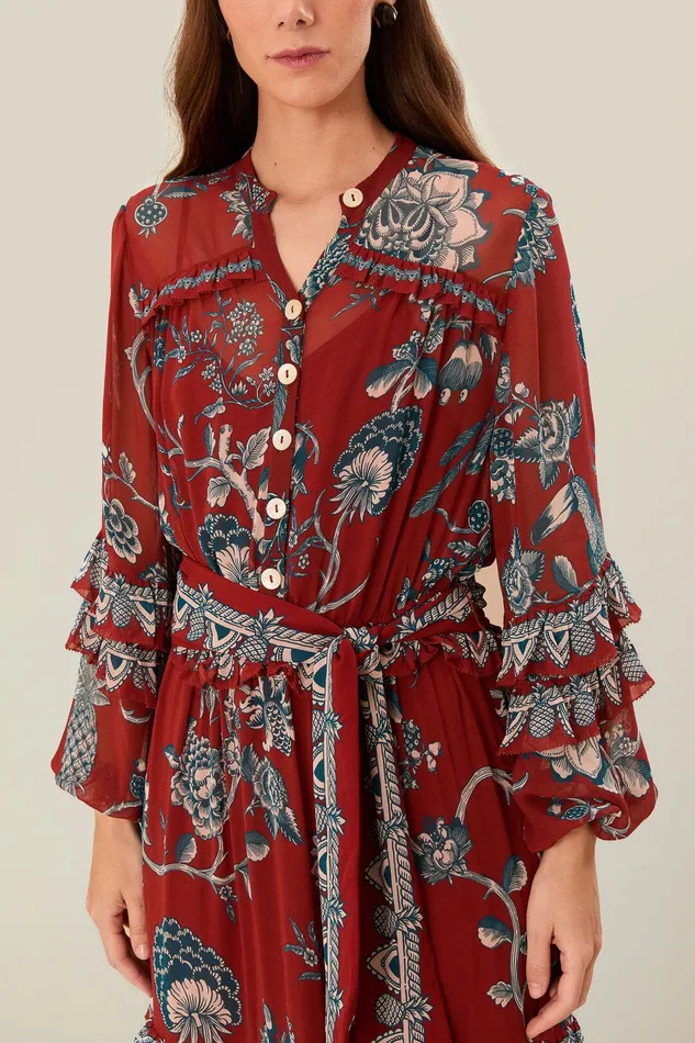 Red Tropical Landing Maxi Dress Women Farm Rio Maxi Dresses