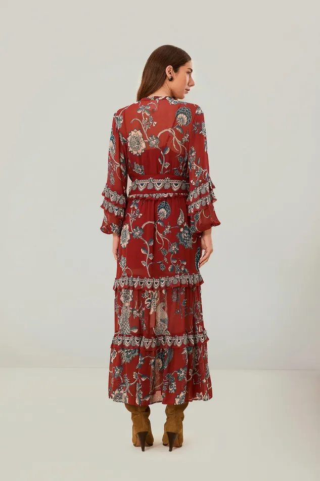 Red Tropical Landing Maxi Dress Women Farm Rio Maxi Dresses