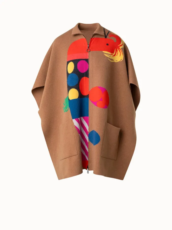 Reversible Cashmere Cape With Rooster Intarsia Vicunamulticolor Women Akris Knitwear