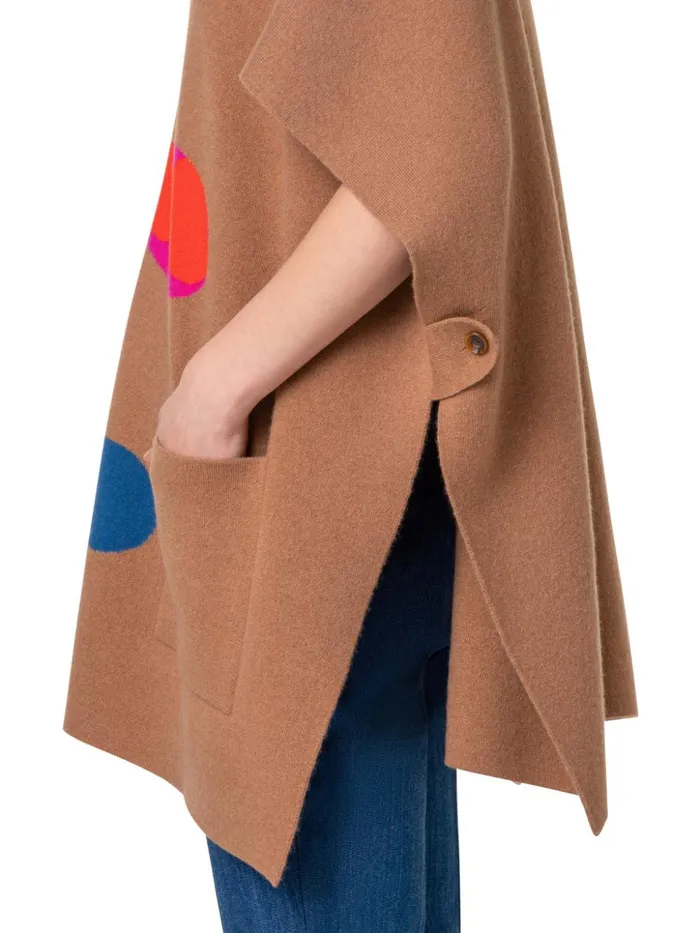 Reversible Cashmere Cape With Rooster Intarsia Vicunamulticolor Women Akris Knitwear