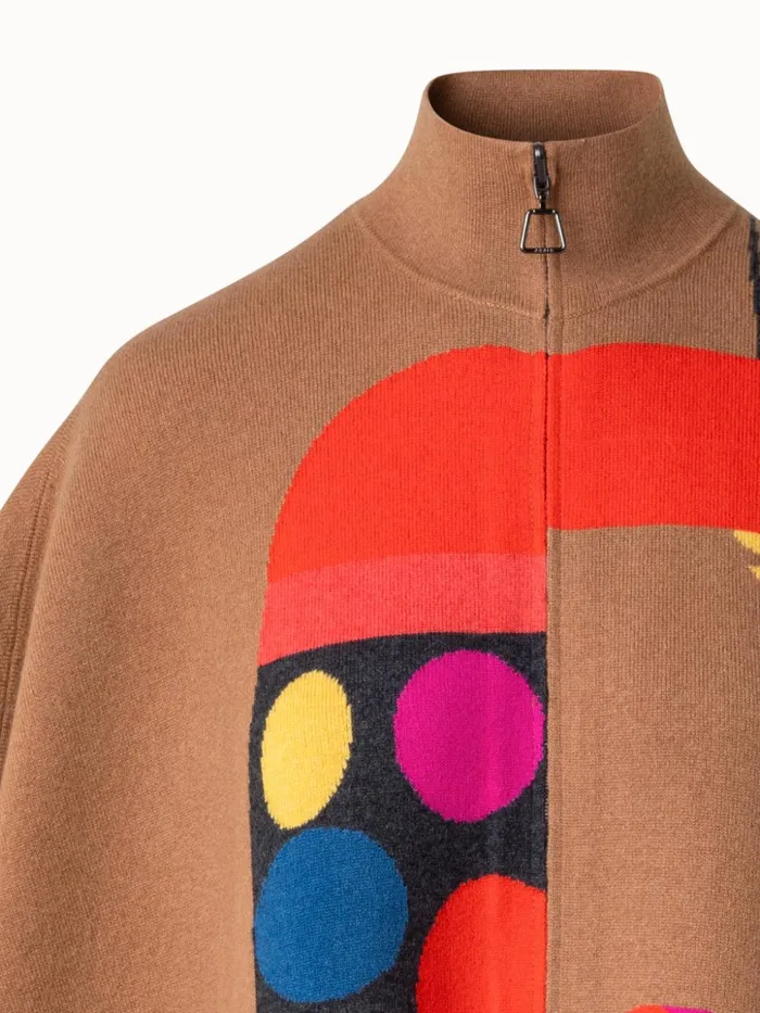 Reversible Cashmere Cape With Rooster Intarsia Vicunamulticolor Women Akris Knitwear