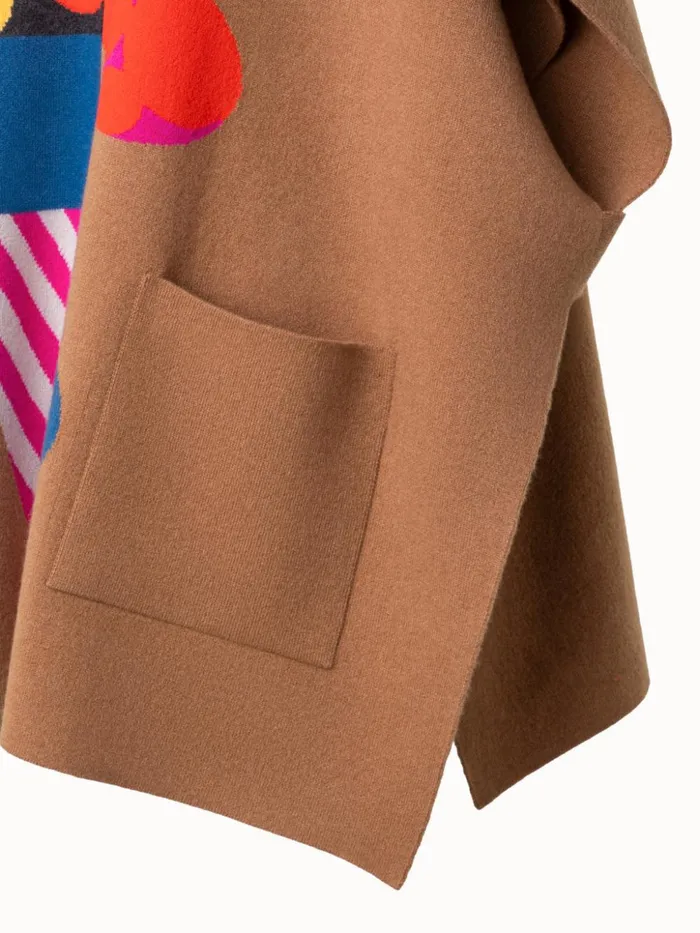 Reversible Cashmere Cape With Rooster Intarsia Vicunamulticolor Women Akris Knitwear