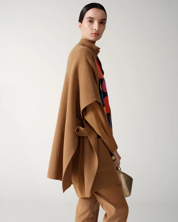 Reversible Cashmere Cape With Rooster Intarsia Vicunamulticolor Women Akris Knitwear