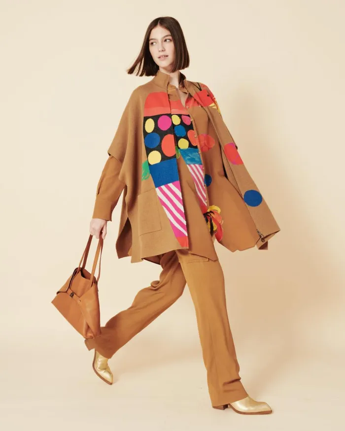Reversible Cashmere Cape With Rooster Intarsia Vicunamulticolor Women Akris Knitwear