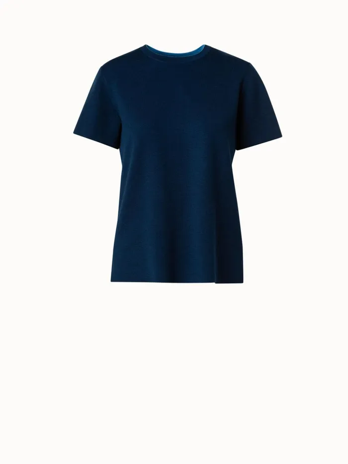 Reversible Wool Silk Stretch DoubleFace Knit Top Navylight Denim Women Akris Knitwear