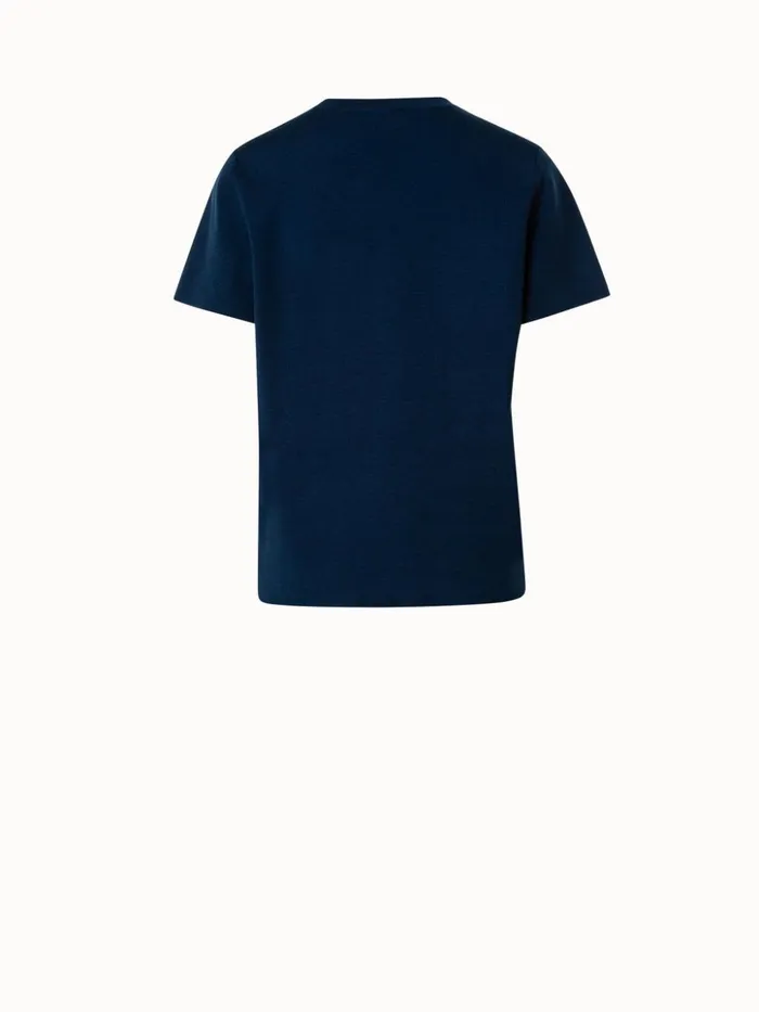Reversible Wool Silk Stretch DoubleFace Knit Top Navylight Denim Women Akris Knitwear