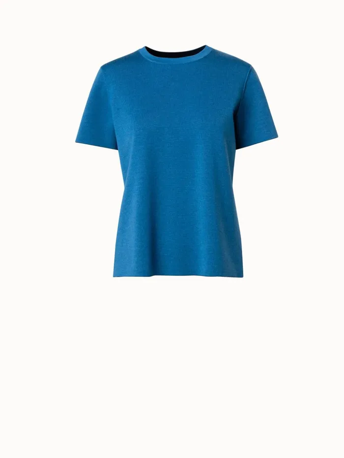 Reversible Wool Silk Stretch DoubleFace Knit Top Navylight Denim Women Akris Knitwear