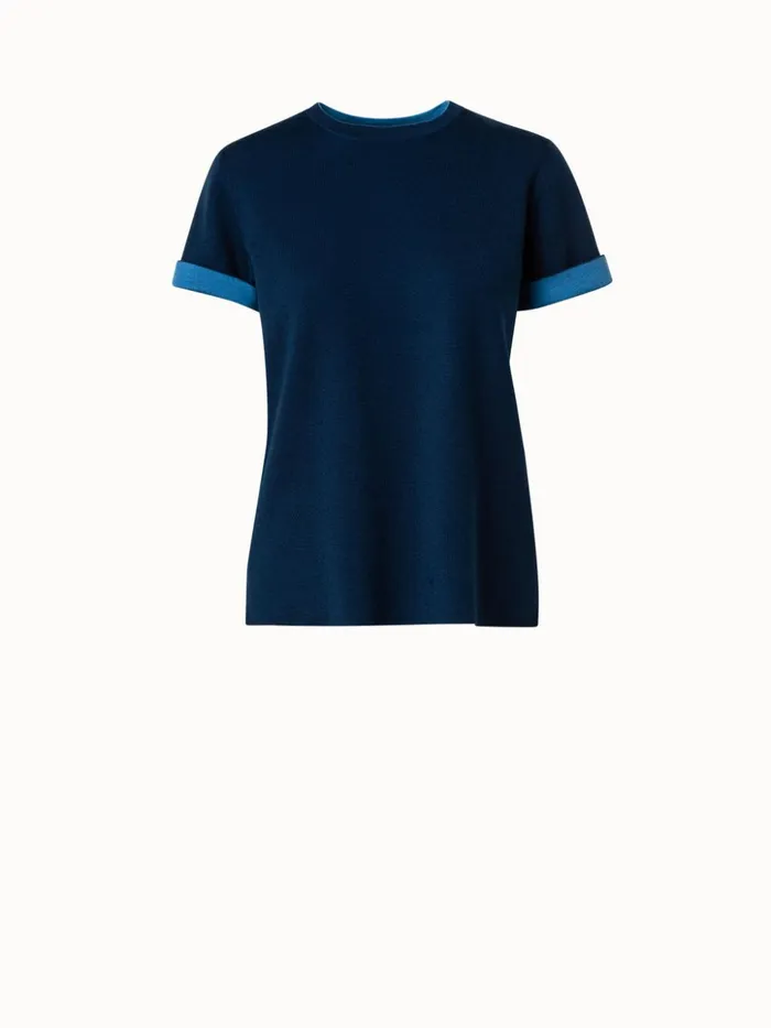 Reversible Wool Silk Stretch DoubleFace Knit Top Navylight Denim Women Akris Knitwear