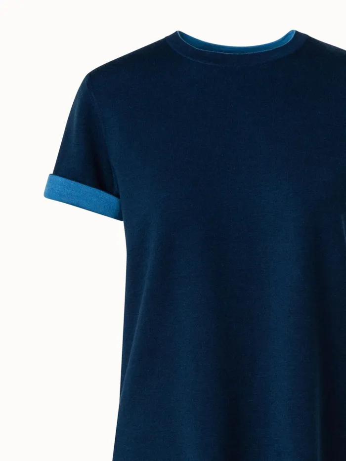 Reversible Wool Silk Stretch DoubleFace Knit Top Navylight Denim Women Akris Knitwear