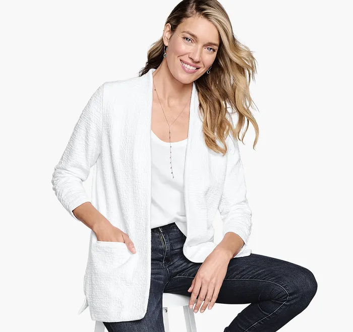 RuchedSleeve Knit Blazer White Women Apparel and Accessories Johnston and Murphy