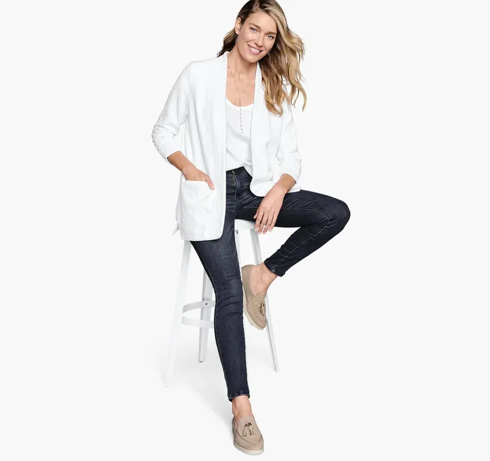 RuchedSleeve Knit Blazer White Women Apparel and Accessories Johnston and Murphy