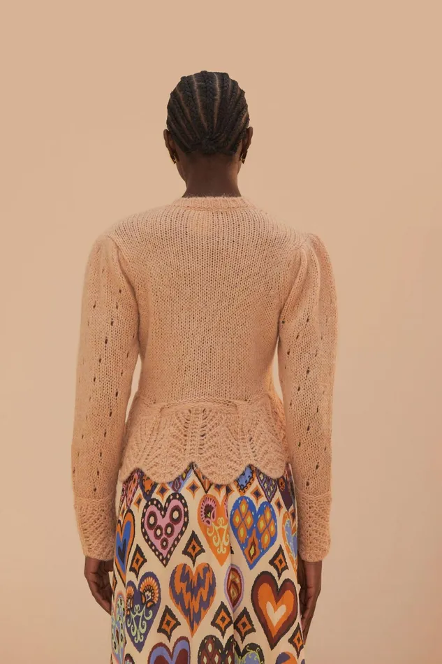 Sand Ruffle Knit Cardigan Women Farm Rio Cardigans