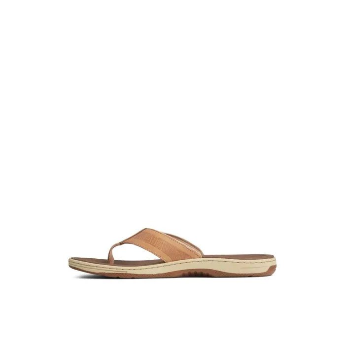 Sandals Men Sperry Havasu Perf Flip Flop Brown Leather Mixed Material