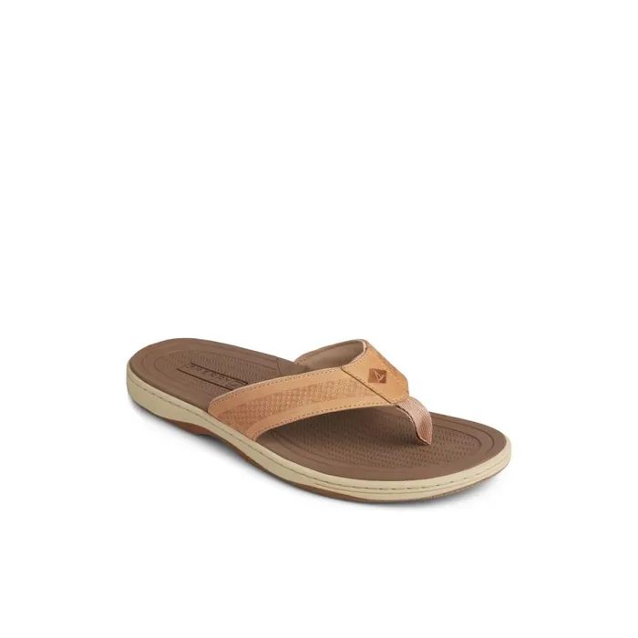 Sandals Men Sperry Havasu Perf Flip Flop Brown Leather Mixed Material