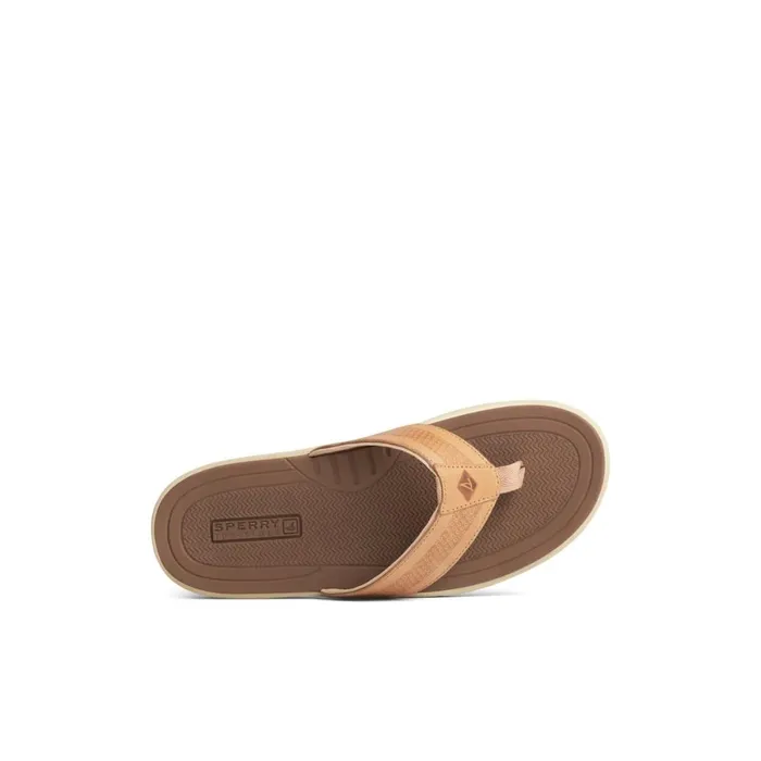 Sandals Men Sperry Havasu Perf Flip Flop Brown Leather Mixed Material