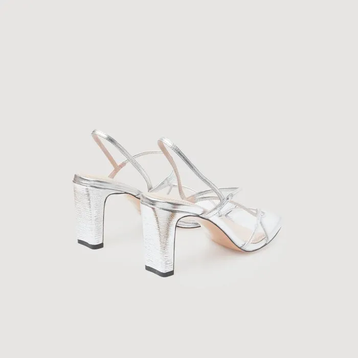 Sandals Women SANDRO Metallic Leather Sandals Silver