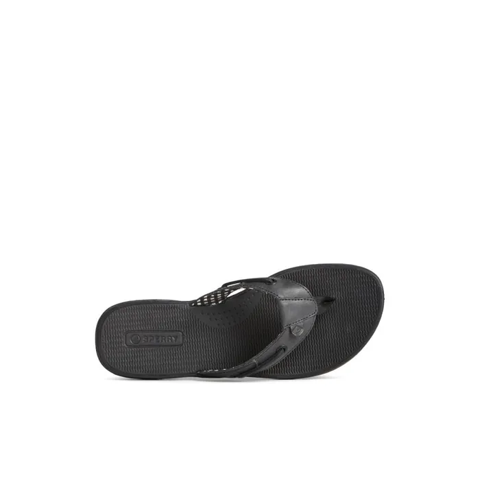 Sandals Women Sperry Seafish Leather Flip Flop Black