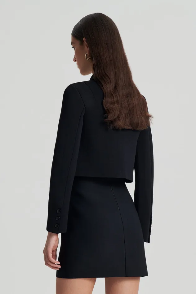 Scanlan Theodore Jackets Women CREPE KNIT CROP BUTTON JACKET BLACK Scanlan Theodore Jackets Women CREPE KNIT CROP BUTTON JACKET BLACK