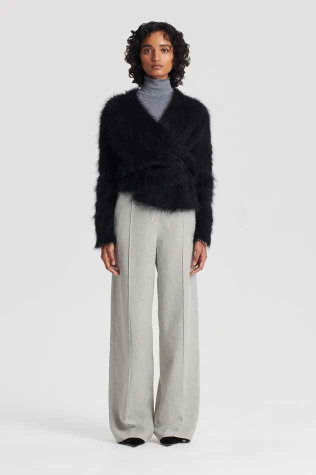 Scanlan Theodore Knitwear Women BRUSHED MOHAIR WRAP CARDIGAN BLACK